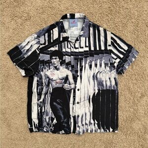 Bruce Lee Enter The Dragon AOP Shirt Mens XL Short Sleeve Button Up RARE
